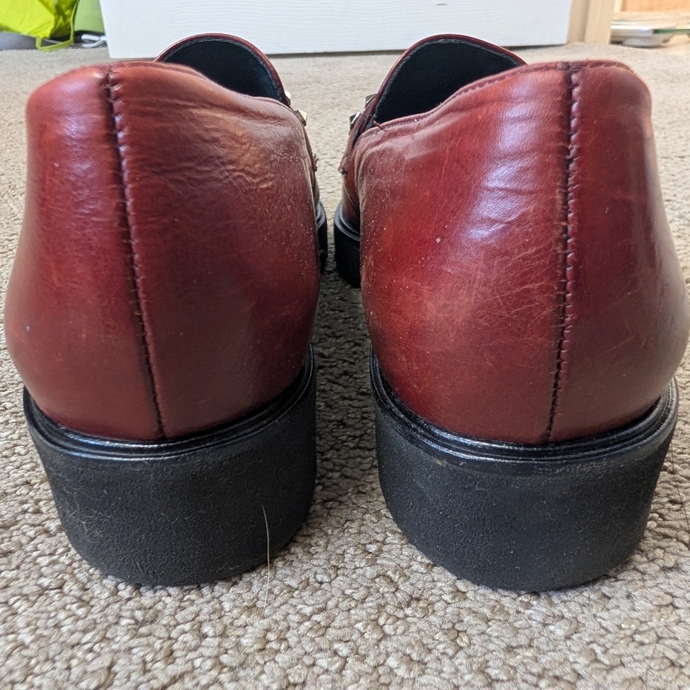 Vintage Paul Green Burgundy Red Leather Studded Chunky Loafers Women Size 7.5 - Picture 3 of 8